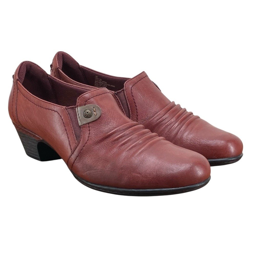 Cobb Hill Paulette Leather Slip On Shoes 7M Bark Brown Ruched